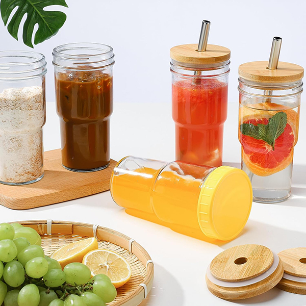 6 Pack Glass Tumbler with lid and Straw