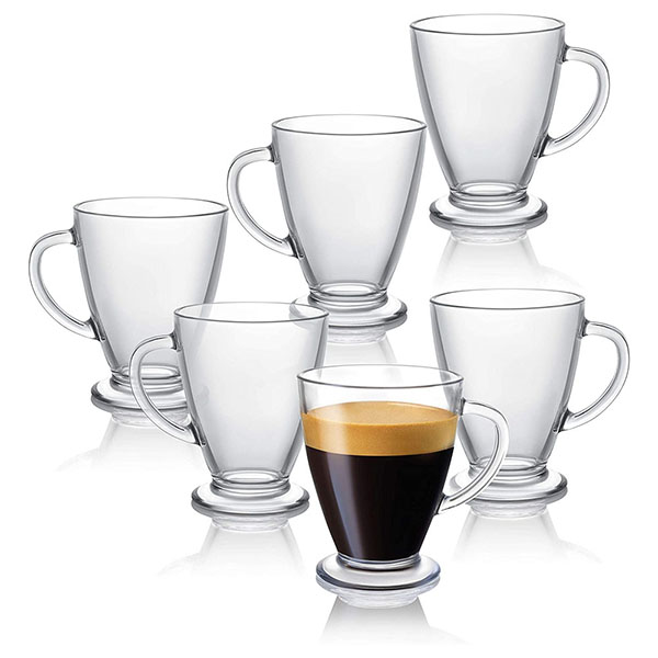 Set of 6 Clear Glass Coffee Cups 16 Oz 