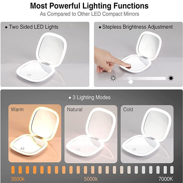 2-Sided Lighted Pocket Makeup Mirror