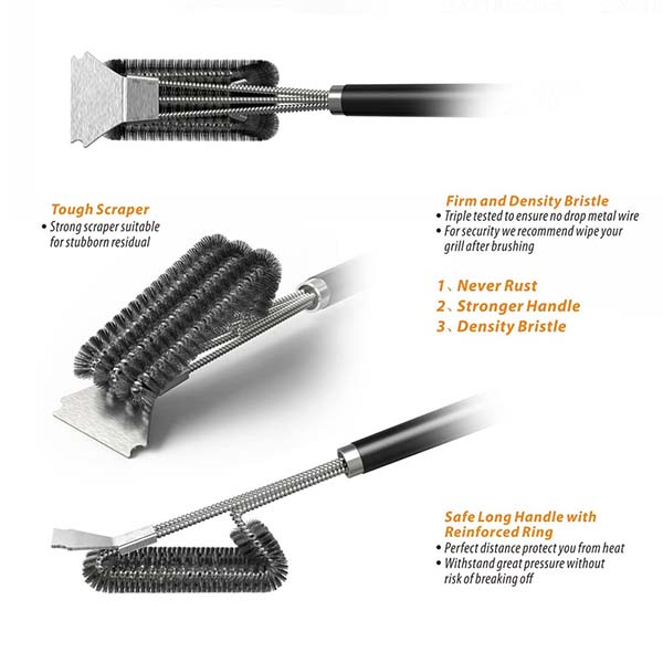 Grill Cleaning Brush and Scraper with Deluxe Handle