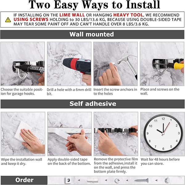 5 Racks and 4 Hooks Mop and Broom Holder Wall Mount