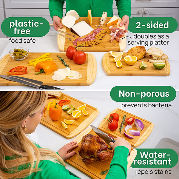  Bamboo Cutting Board Set of 3 with Lifetime Replacements