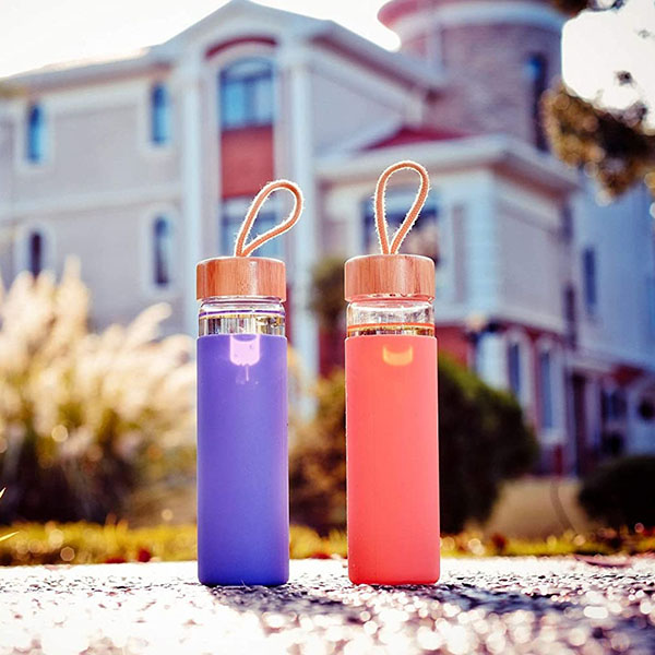 20 Oz Glass Water Bottle with Bamboo Lid