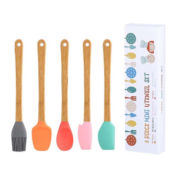 5 Pack Mini Spatulas Scrapers with Bamboo Handle 