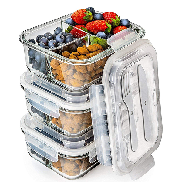  Glass Meal Prep Containers 3 Compartment