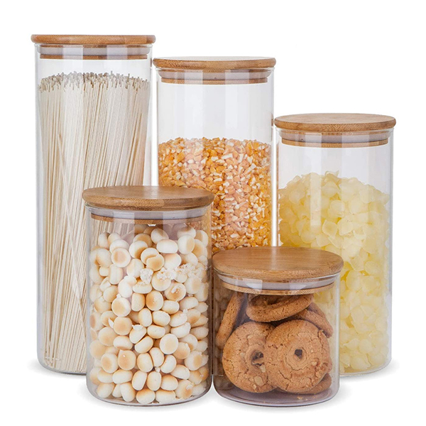 Airtight glass Food Jars with Bamboo Wooden Lids