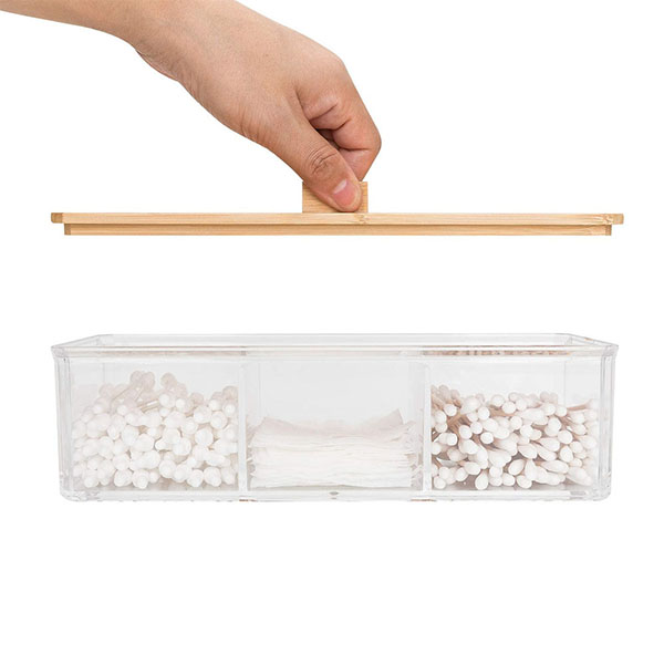 Bamboo lid cosmetics storage box Between the three