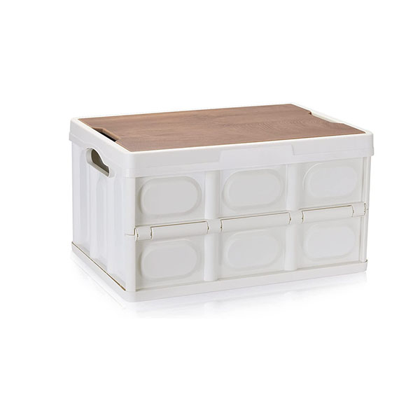 55L Collapsible Storage Bin with Wood Lid