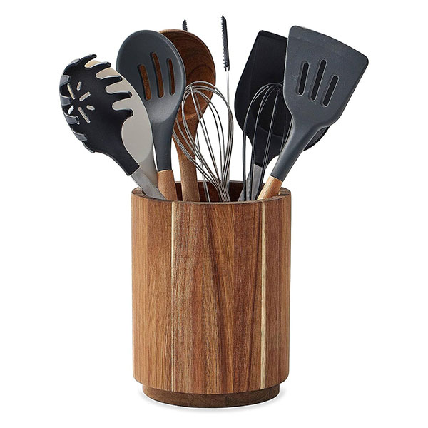 Acacia Wood Utensil Holder 360° Rotating